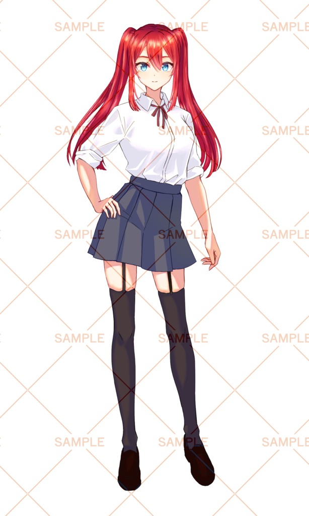 【無料版有り】TRPG/立ち絵/ゲーム/赤髪の女の子/JK/女子高生/金髪/ツインテール/制服/学生/ニーソ/ギャル/褐色