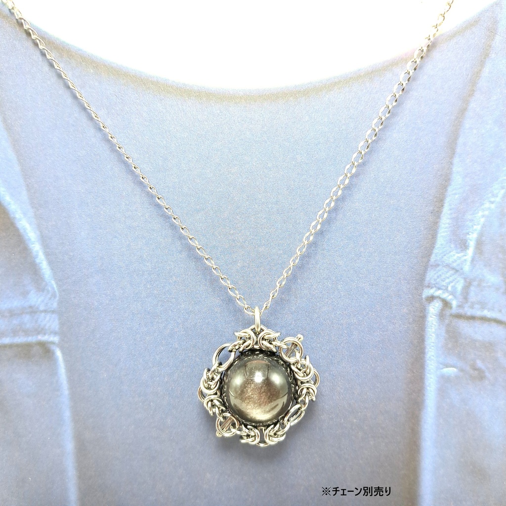 巨大珠! シルバー オブシディアン ペンダントトップ