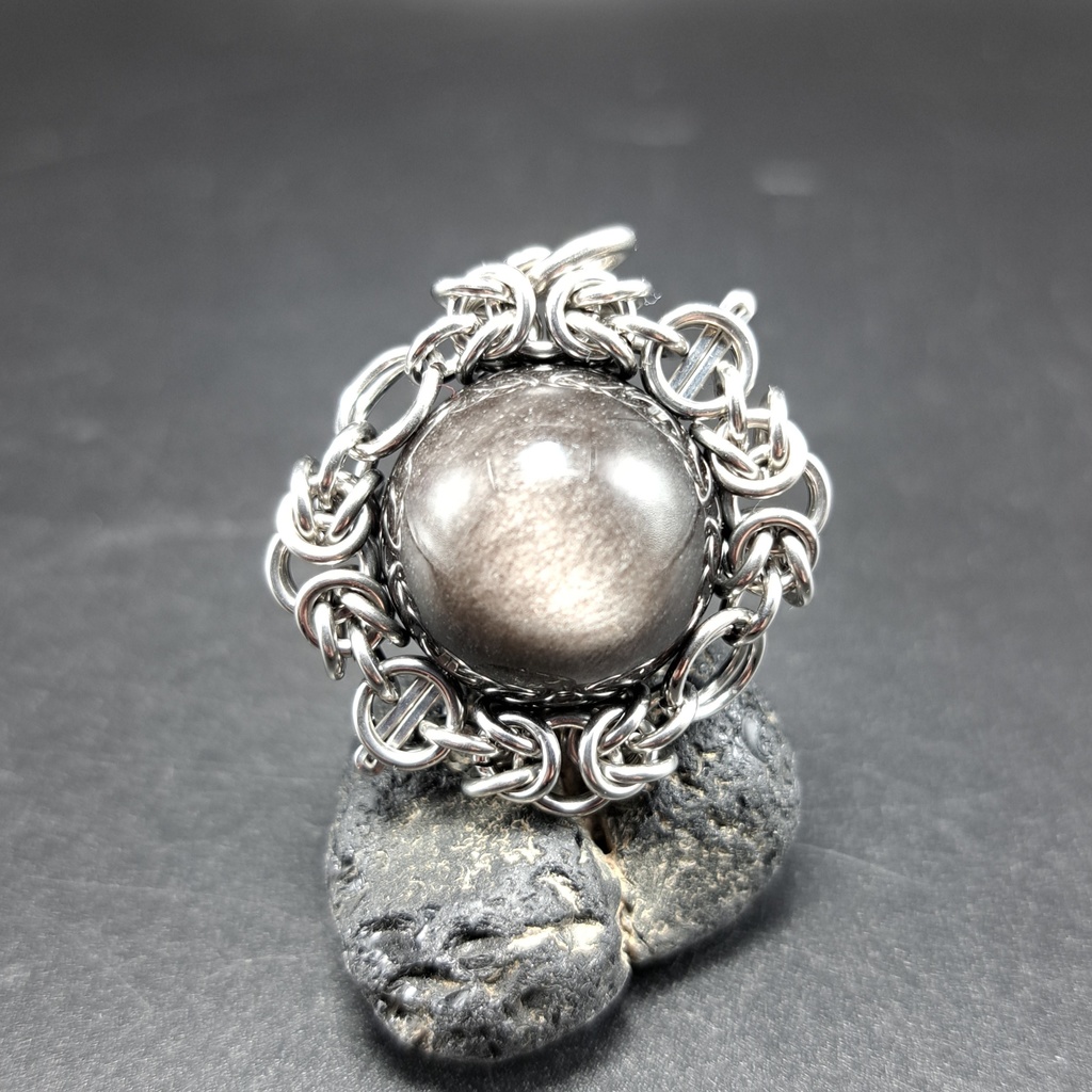 巨大珠! シルバー オブシディアン ペンダントトップ