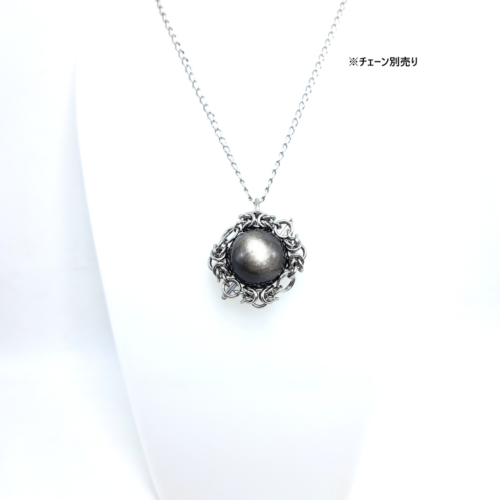 巨大珠! シルバー オブシディアン ペンダントトップ