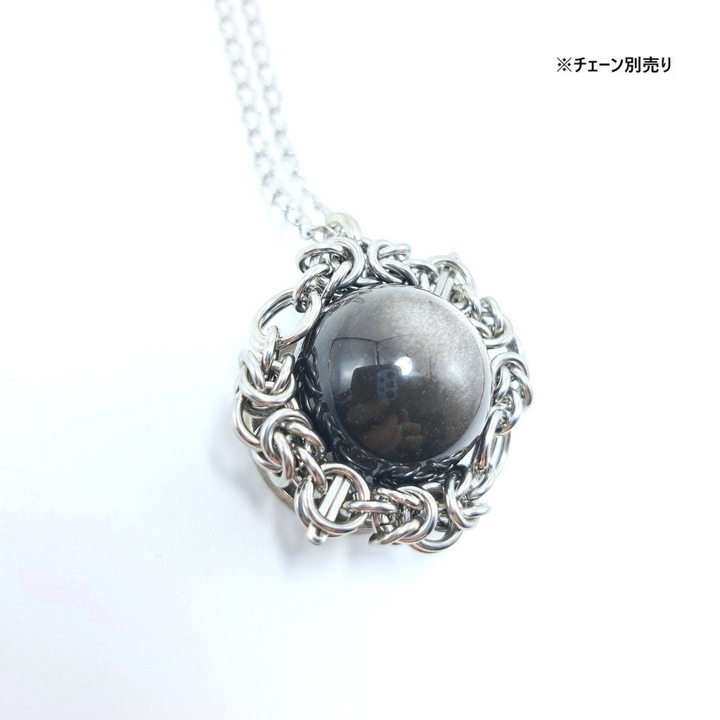 巨大珠! シルバー オブシディアン ペンダントトップ
