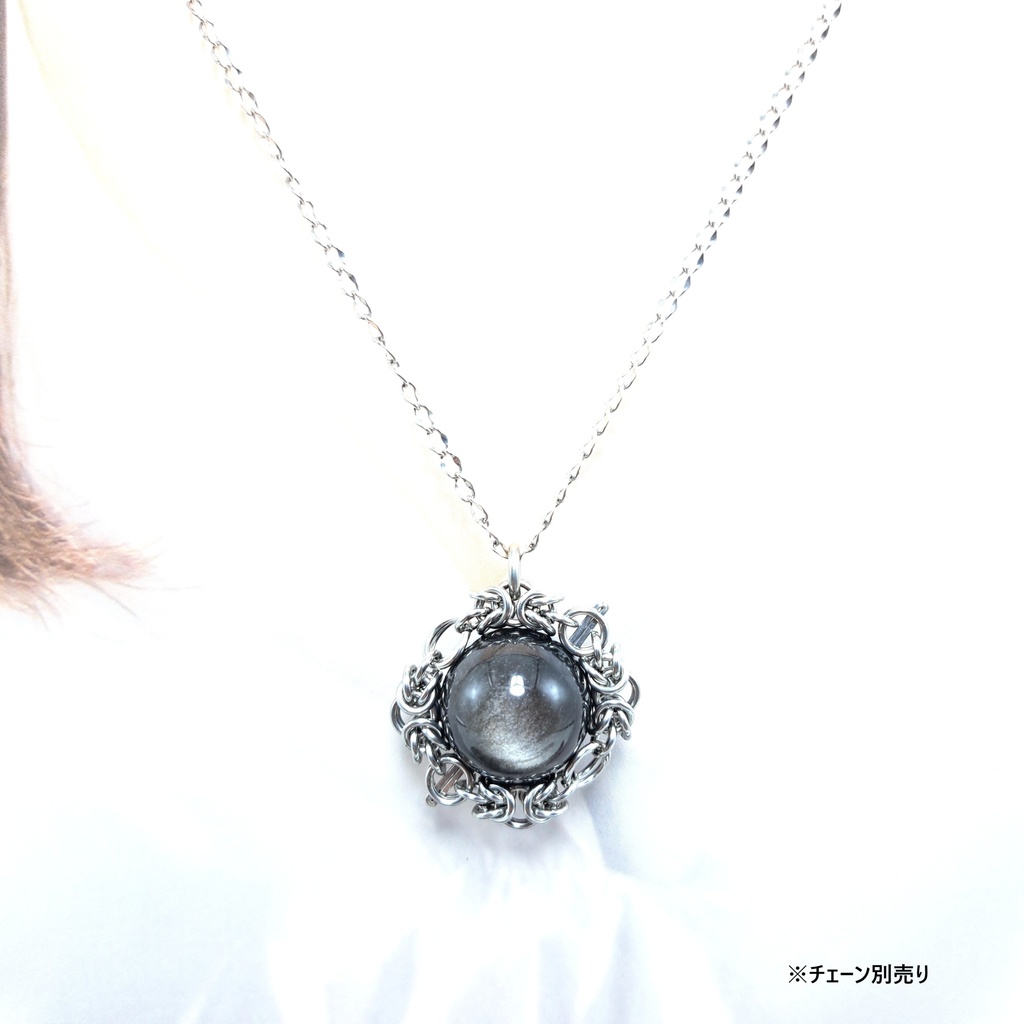 巨大珠! シルバー オブシディアン ペンダントトップ