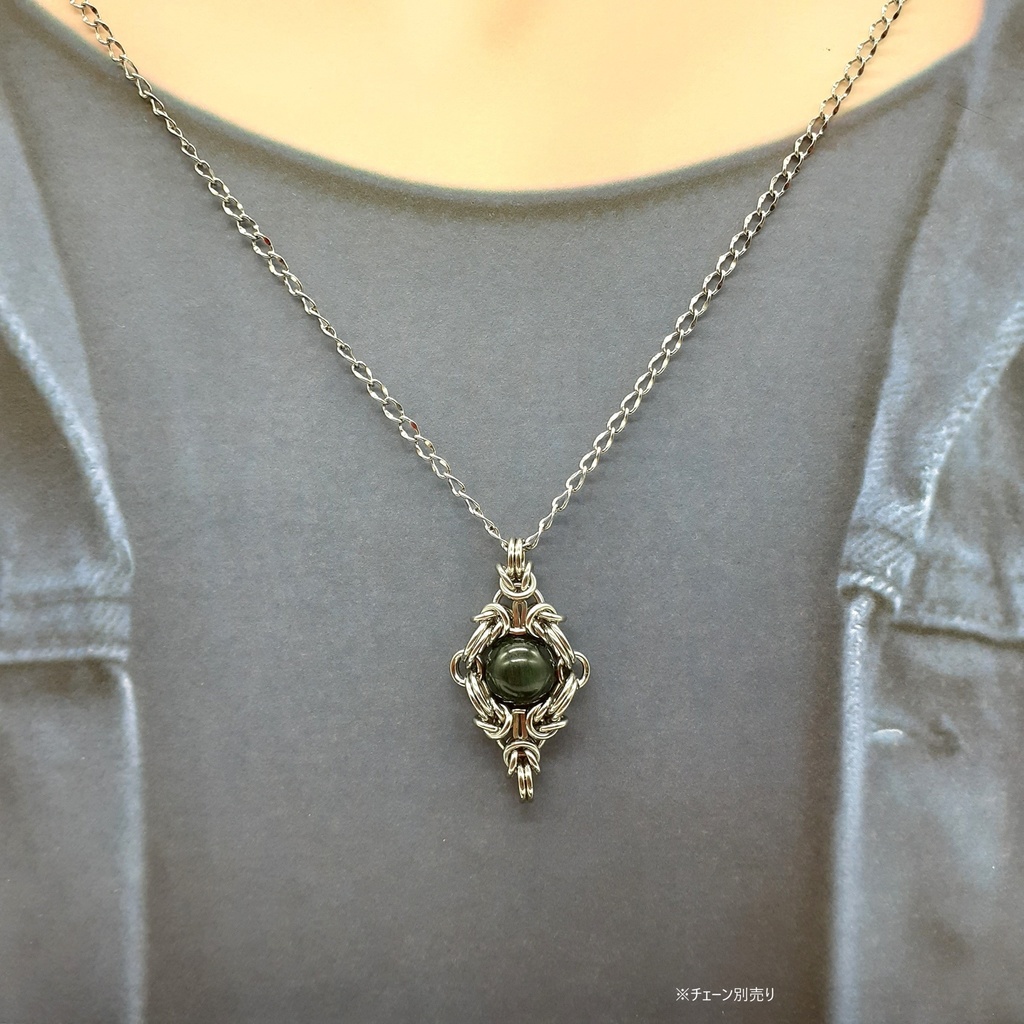 グリーンキャッツアイ ラビットヘアクォーツ ペンダントトップ