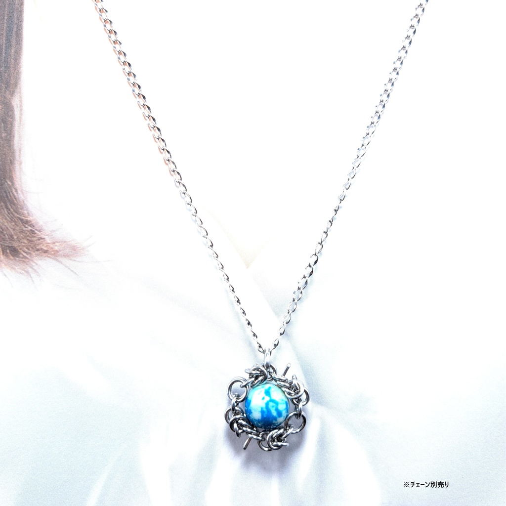 白と水色の模様が美しい! クリソコラインクオーツ(シュードモルフ) ペンダントトップ