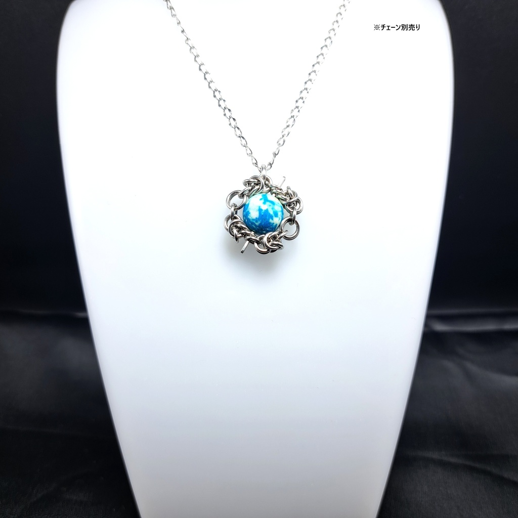 白と水色の模様が美しい! クリソコラインクオーツ(シュードモルフ) ペンダントトップ