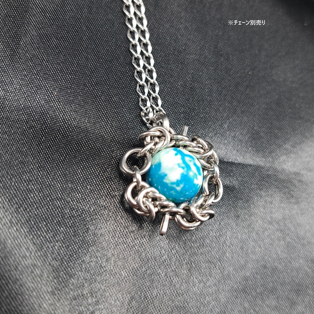 白と水色の模様が美しい! クリソコラインクオーツ(シュードモルフ) ペンダントトップ