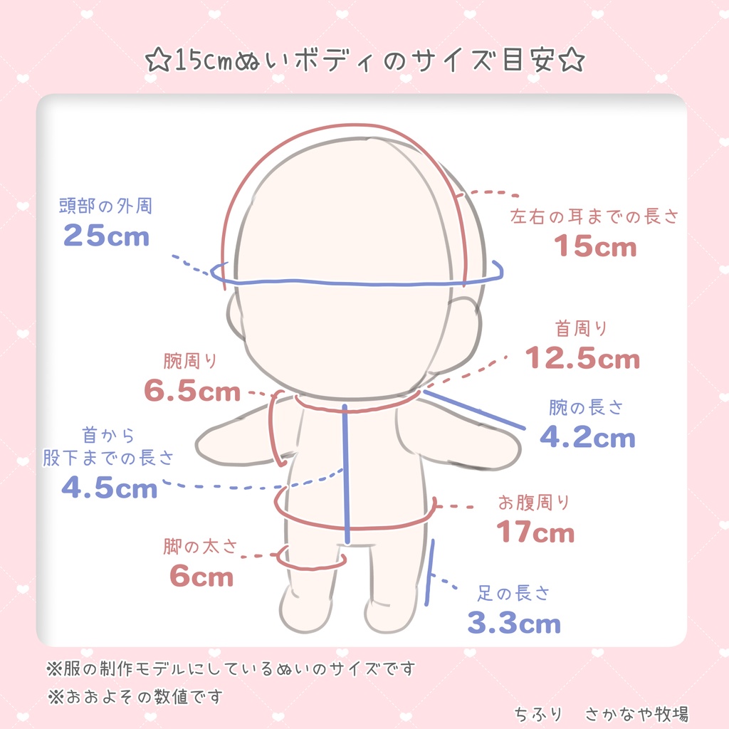 ぬいのサイズ目安・お買い上げいただく前に