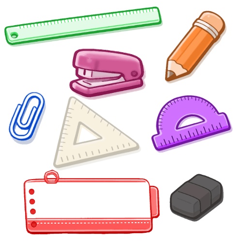 【シンプルシリーズ】小物_文房具セット【組み立て素材】8種類×10色