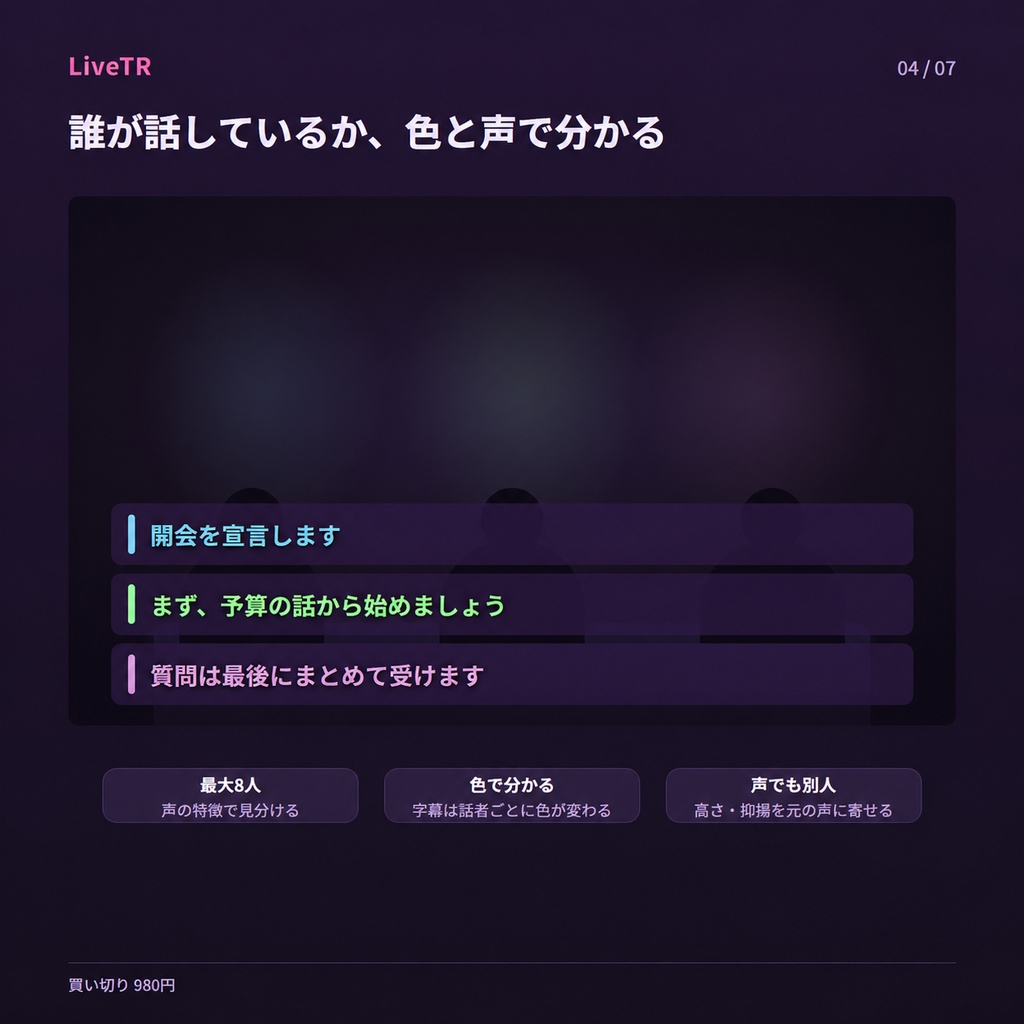 【単品】LiveTR|【v2.0.16】大幅に翻訳品質を向上! 英語をリアルタイム日本語字幕+読み上げ