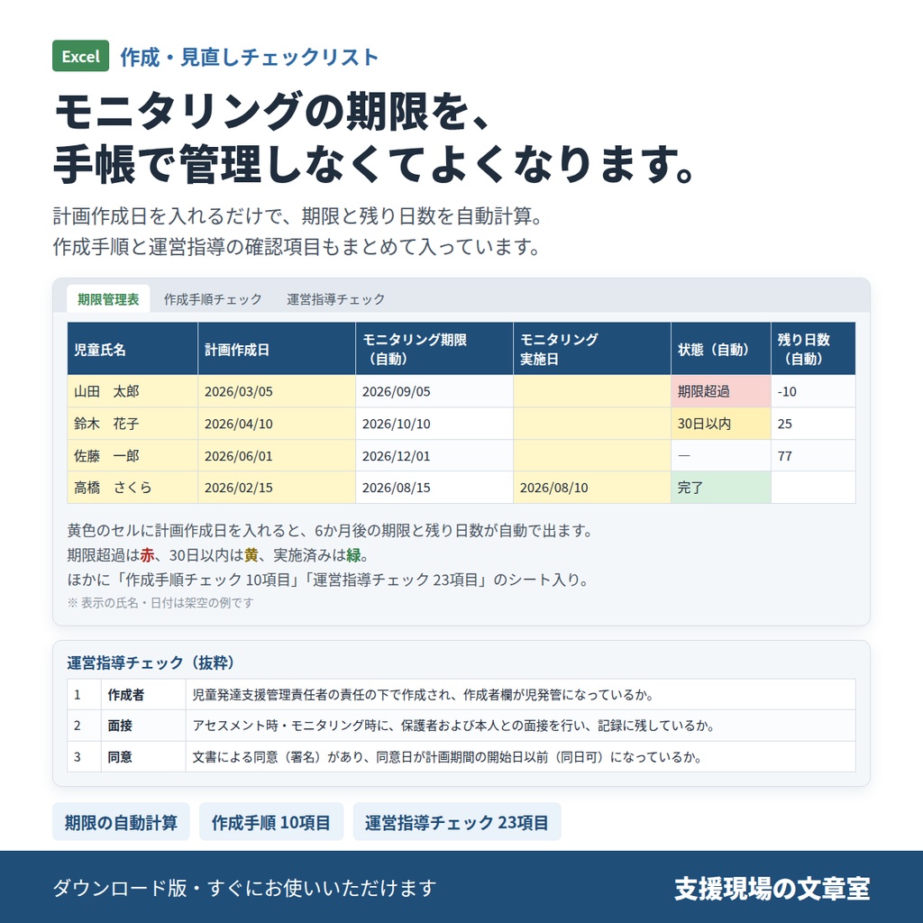 放デイ・児発 個別支援計画&モニタリング テンプレート集|令和6年度報酬改定対応・Word/Excel 9ファイル・文例119本
