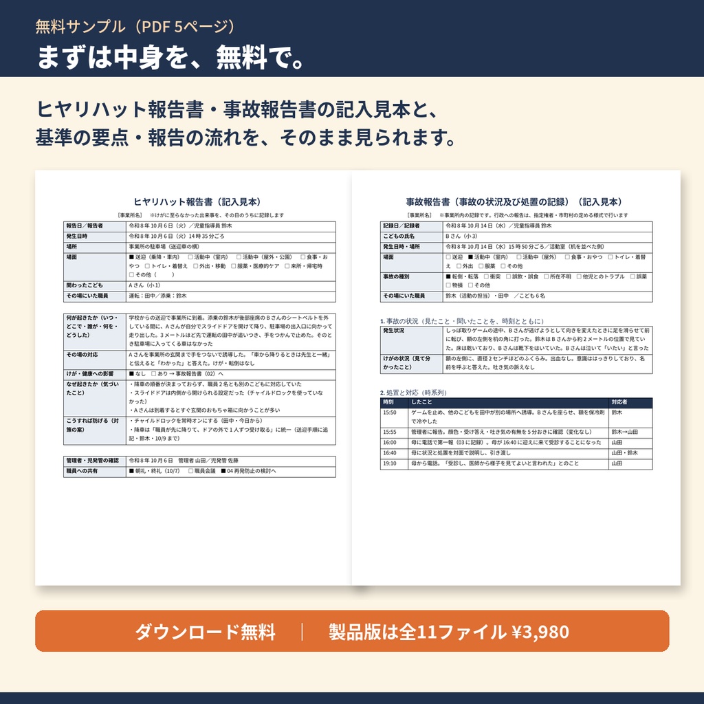 【無料サンプル】ヒヤリハット・事故報告書テンプレート集｜ヒヤリハット報告書・事故報告書の記入見本