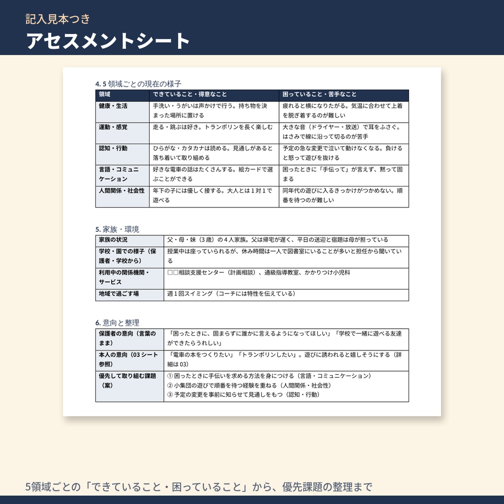 放デイ・児発 アセスメント・面談記録シート テンプレート集|アセスメント・初回面談・本人の意向・保護者面談・個別支援会議の記録+期日管理表(令和6年度報酬改定対応)