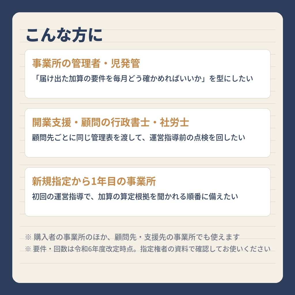 放デイ・児発 加算の届出・算定管理・運営指導 実務パック(Word 9+Excel 1・記入見本つき)