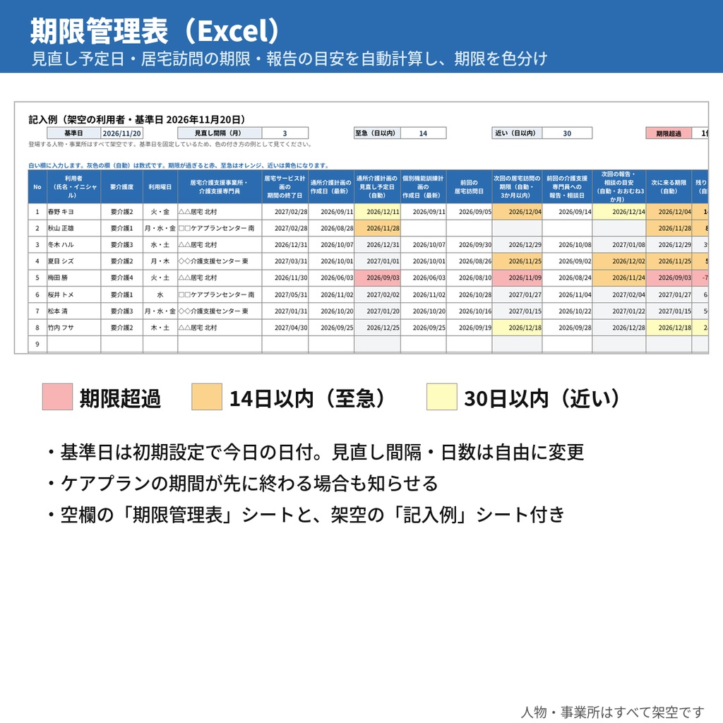 【介護】通所介護計画書・個別機能訓練計画書 様式と記入見本|Word・Excel 文例112本