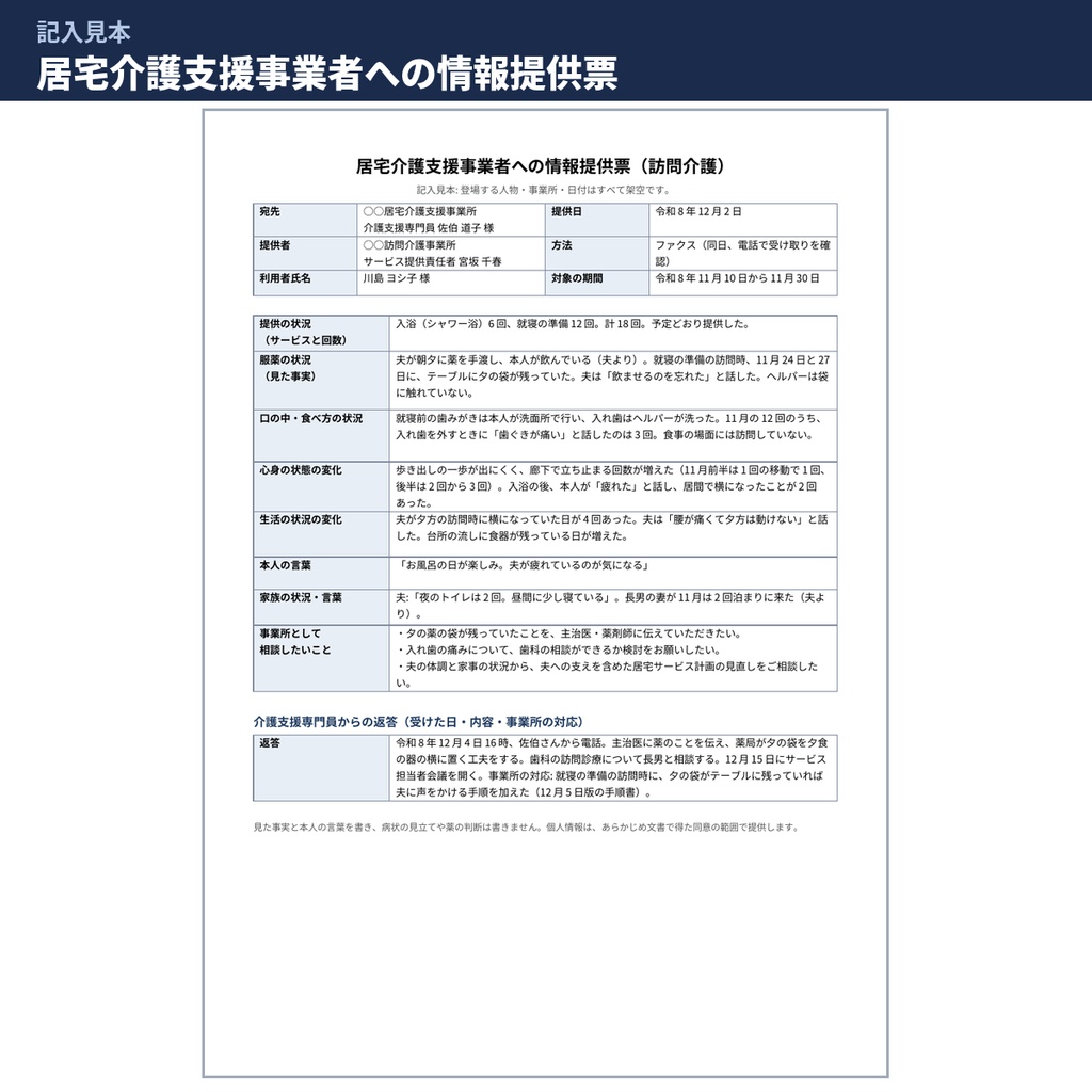 【介護】訪問介護計画書・サービス手順書・サ責の記録 Word様式と記入見本 文例113本