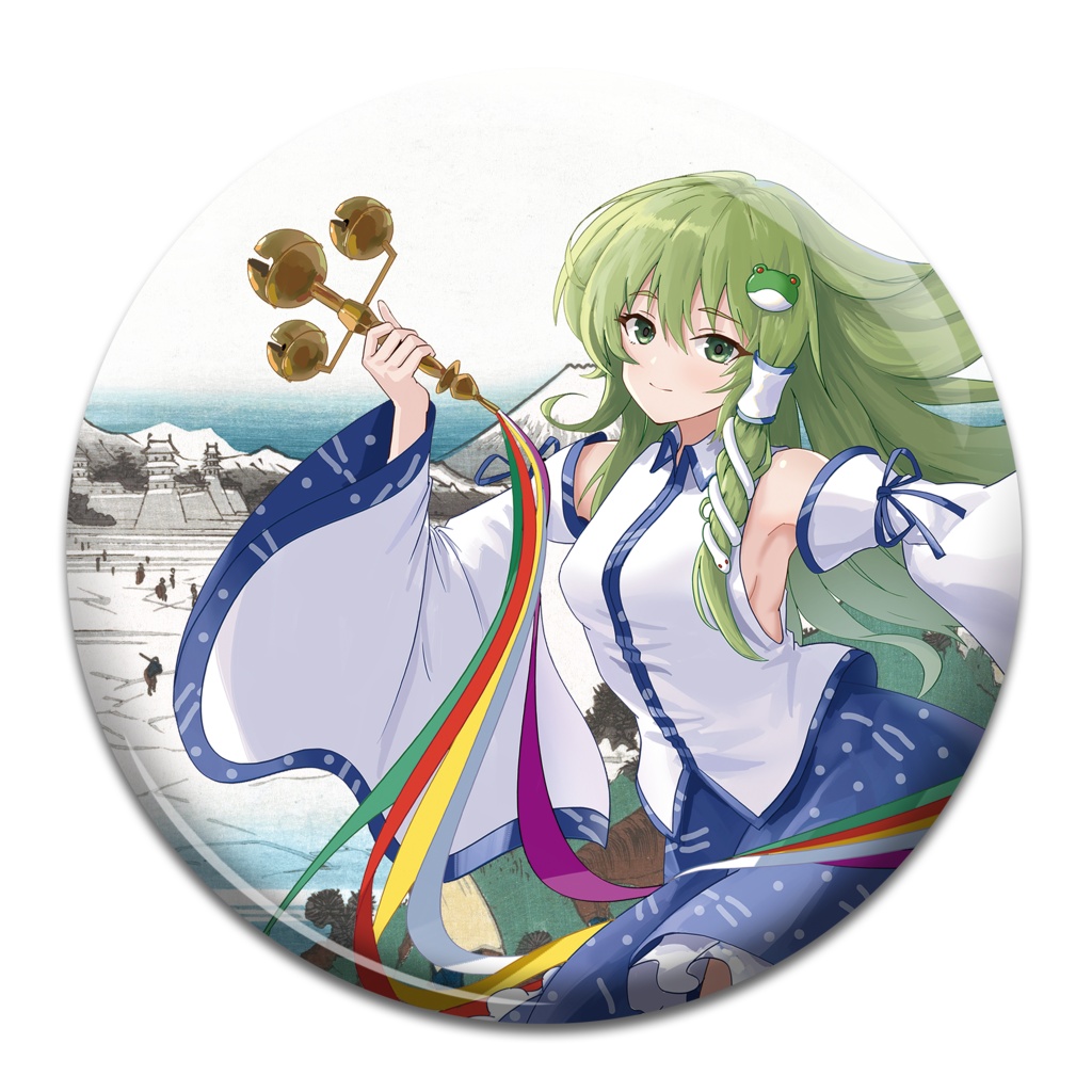 早苗×塩尻嶺諏訪湖水眺望　浮世絵缶バッジ