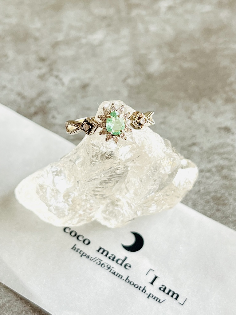 「うっすらTiffanyブルー系emerald：Flowerring」