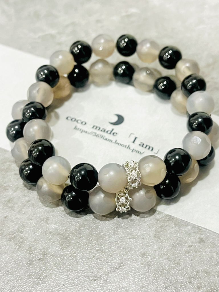 「mizutamaーーblack tourmaline×gray onyx」