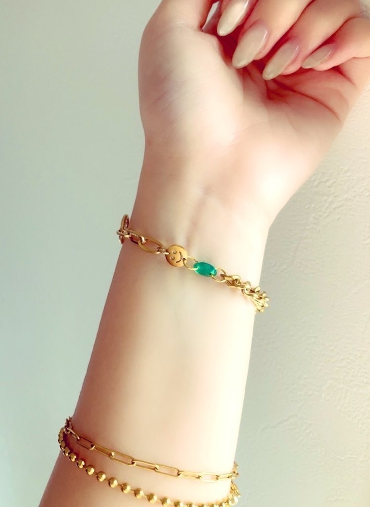 「Green onyx✖️gold color bracelet」
