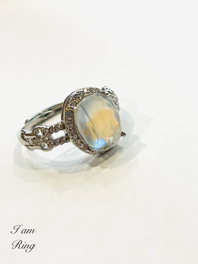 「BIC size：rainbow moon stone /ring：Madagascar②」✖️flowers charm🌼付き