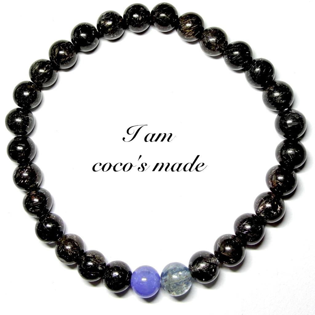 夢一夜/BLACK rutile：Kyanite Sunstone：tanzanite
