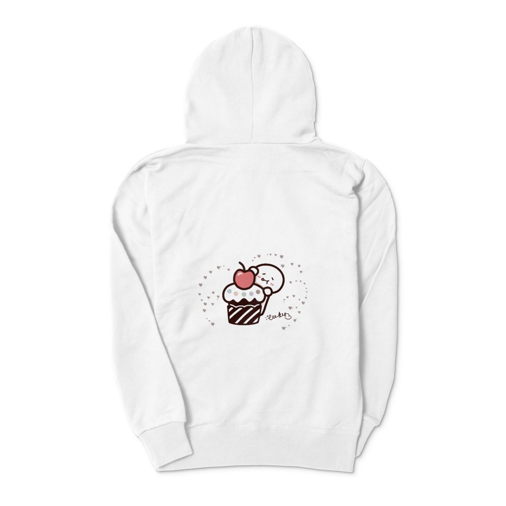 ホワイトジップパーカー 両面印刷 ベージュイラスト