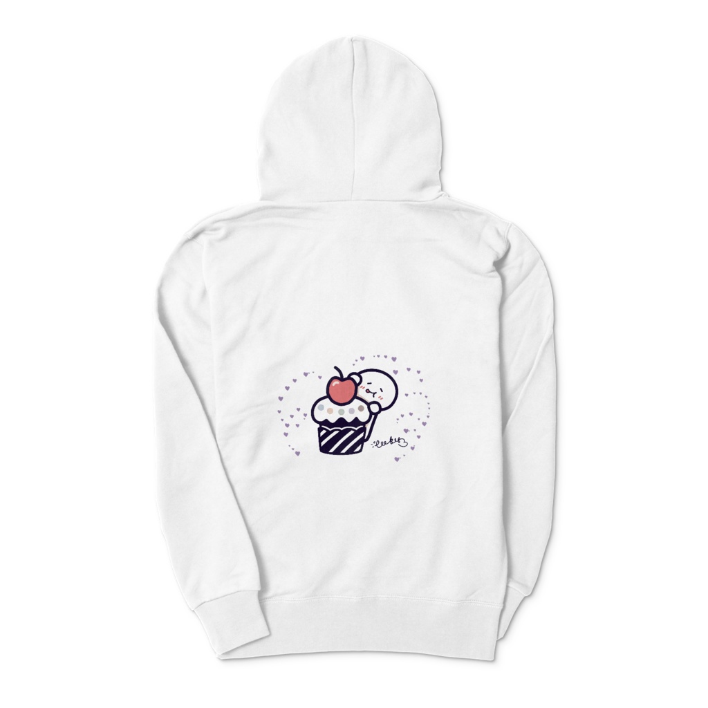 ホワイトジップパーカー 両面印刷 パープルイラスト