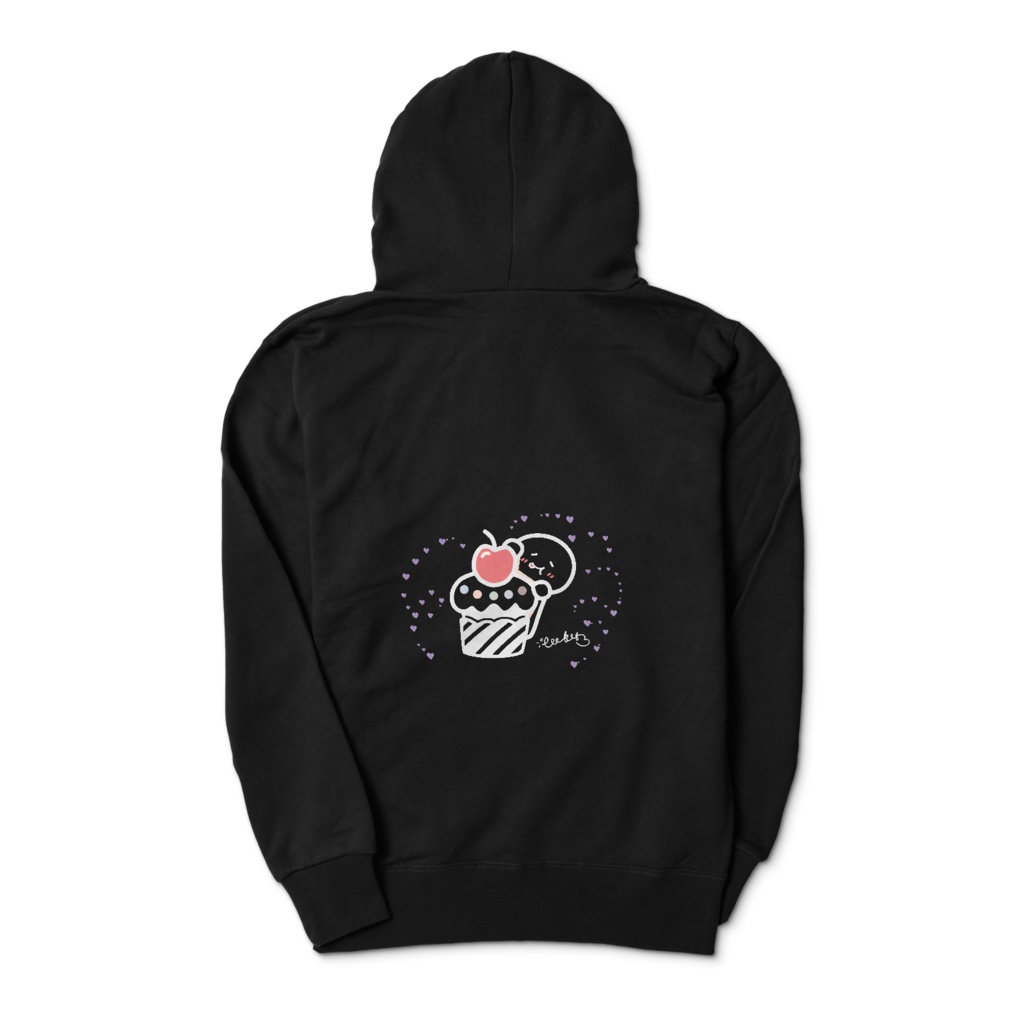 ブラックジップパーカー 両面印刷 パープルイラスト