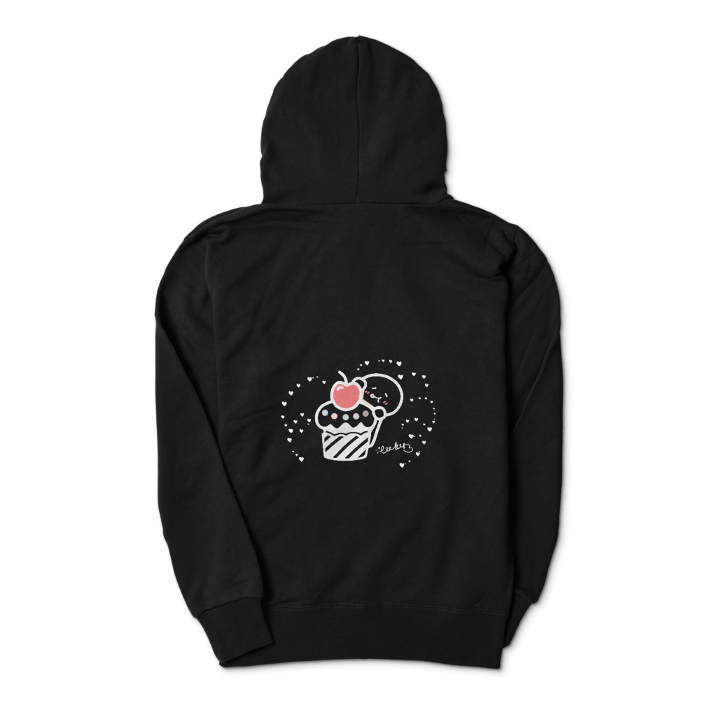 ブラックジップパーカー 両面印刷 ホワイトイラスト