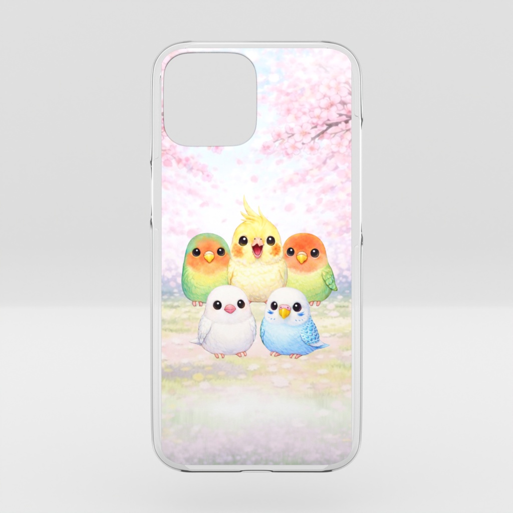 オカメインコ iPhone16ケース｜マーの仲間たち 春のお花見｜かわいい 鳥グッズ 桜デザイン