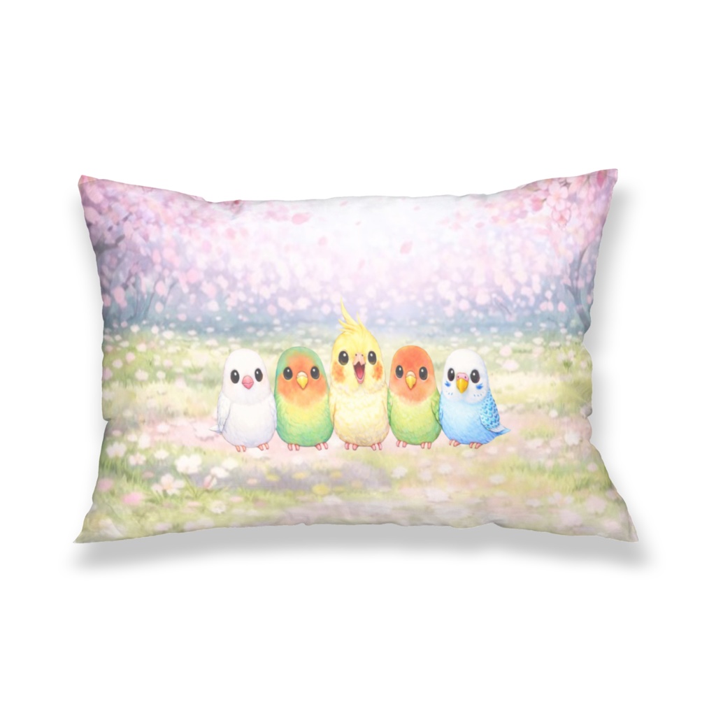 オカメインコ 枕カバー|マーの仲間たち 春のお花見|かわいい 鳥グッズ 桜デザイン