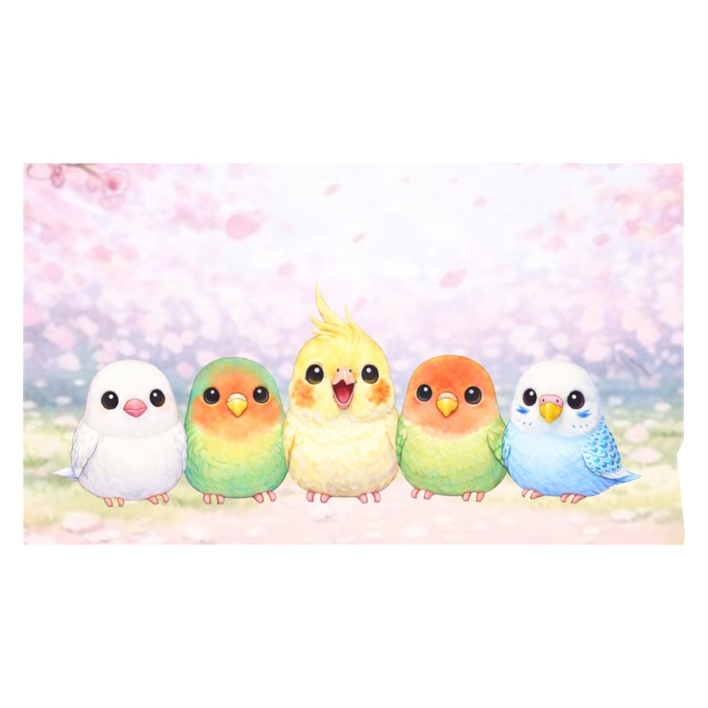 オカメインコ ICカードステッカー｜マーの仲間たち 春のお花見｜かわいい 鳥グッズ 桜デザイン