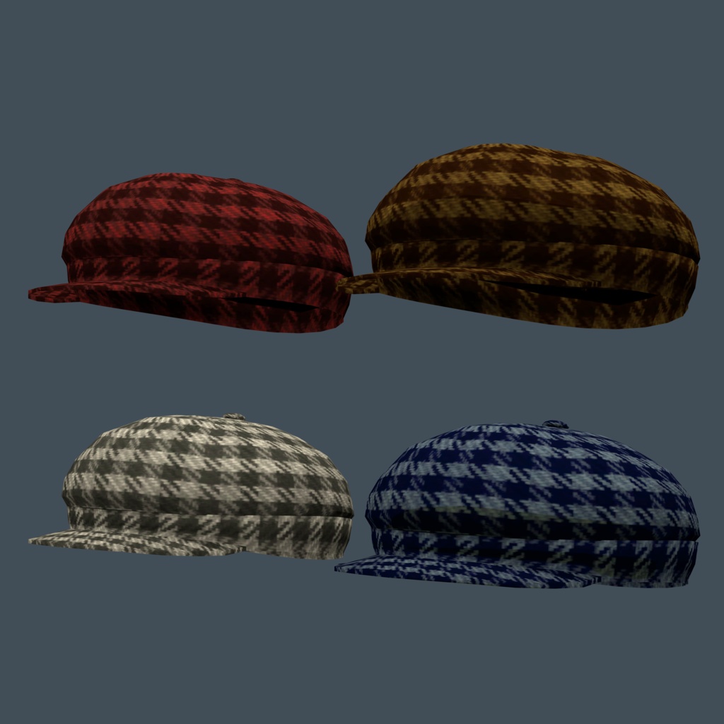 キャスケット帽の3Dモデル_4色セット(UnityPackage形式)