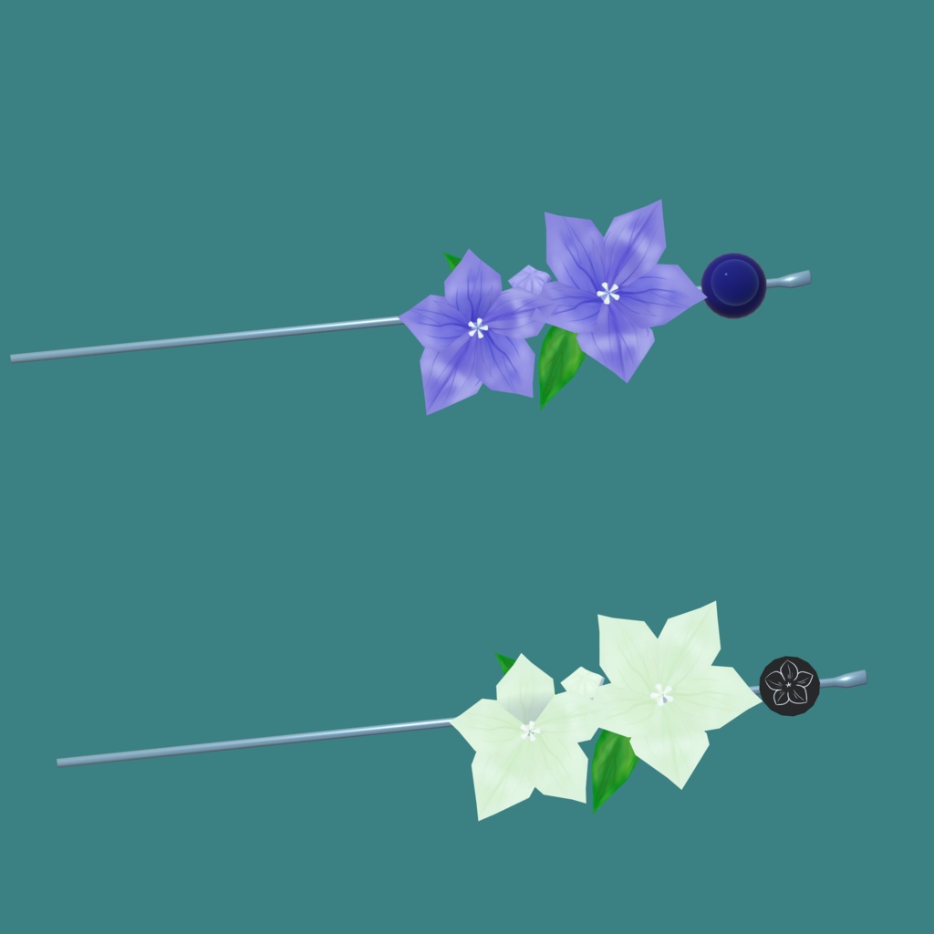 桔梗の花かんざし_2色セット(UnityPackage形式)
