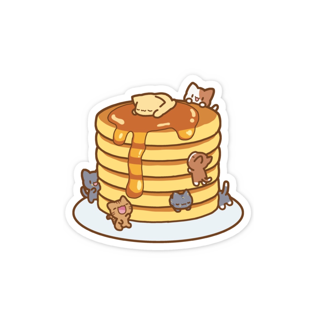 【ステッカー】ホットケーキと猫