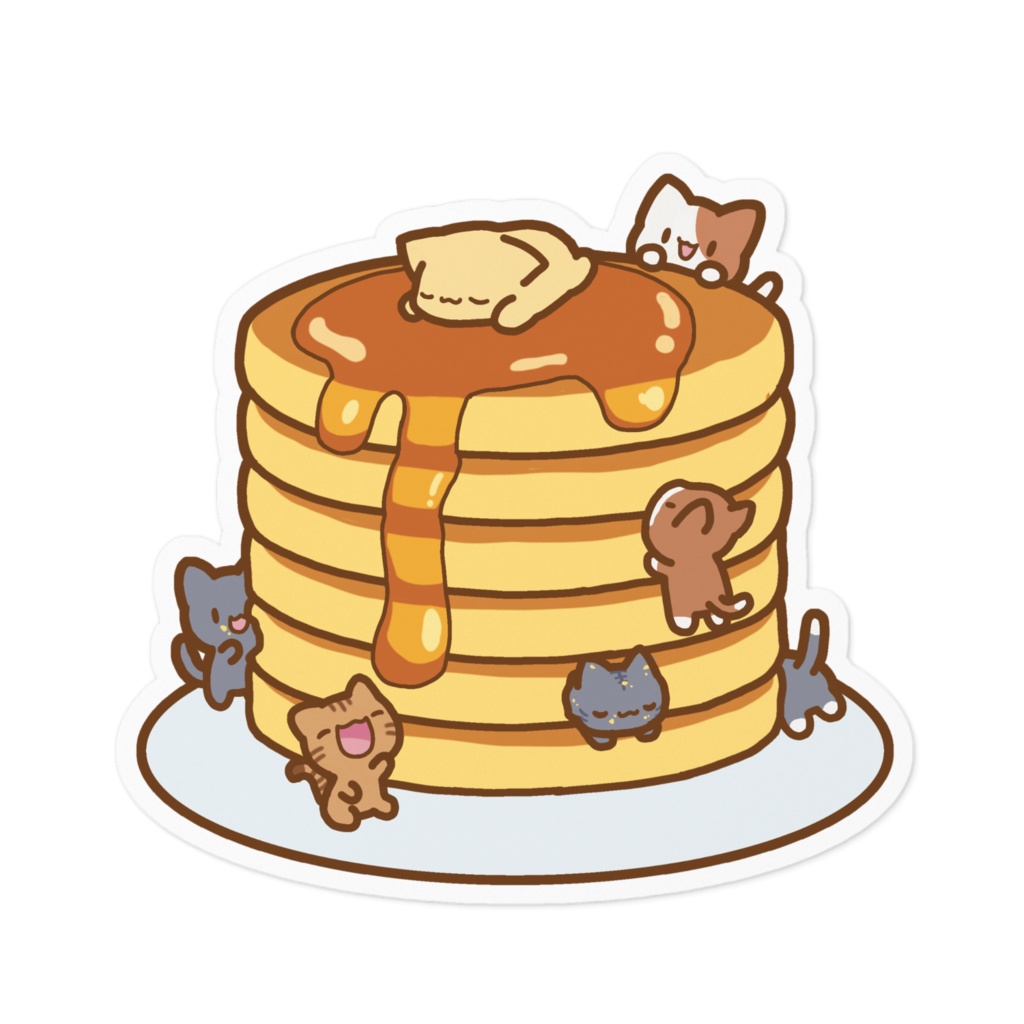 ホットケーキとねこのステッカー