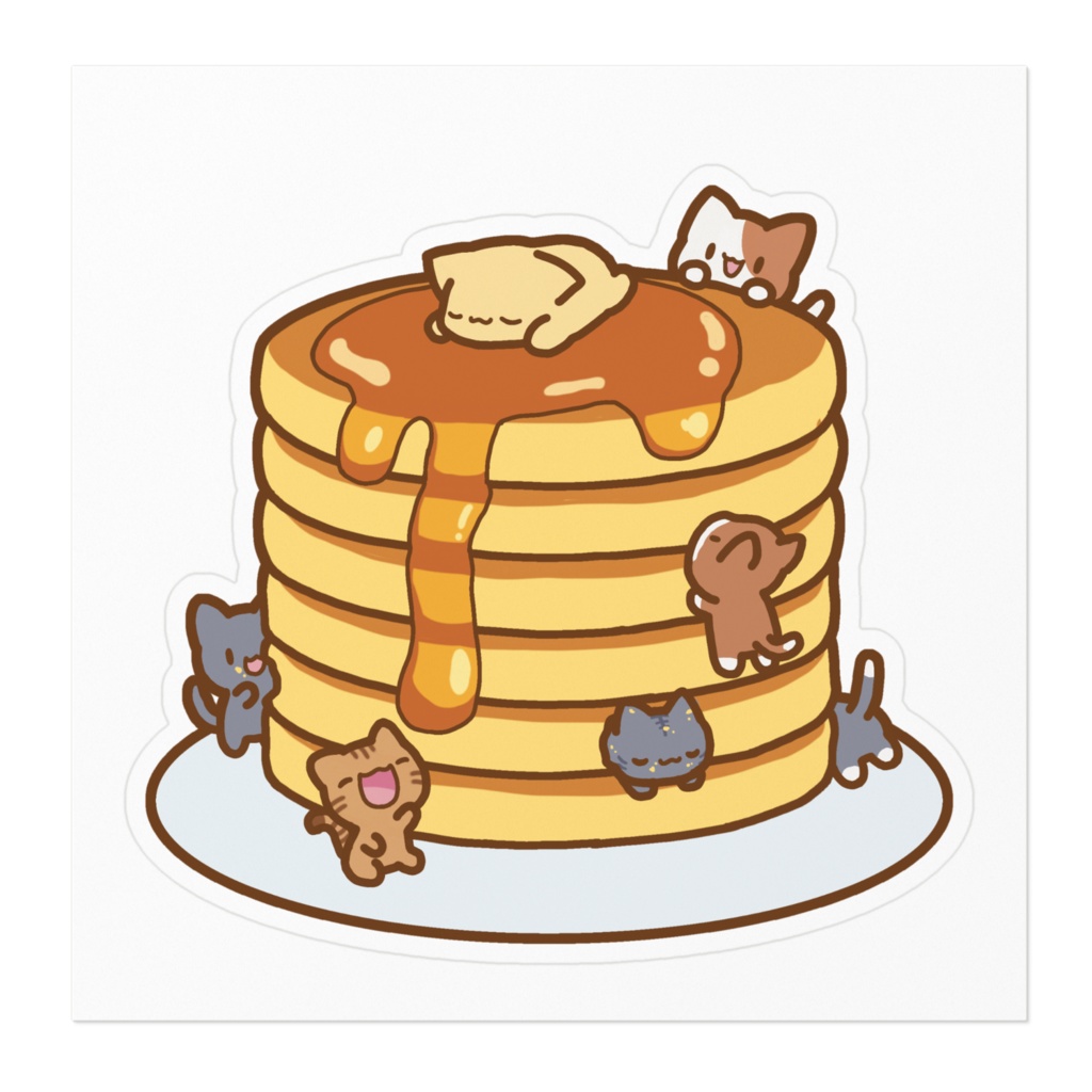 ホットケーキとねこのステッカー