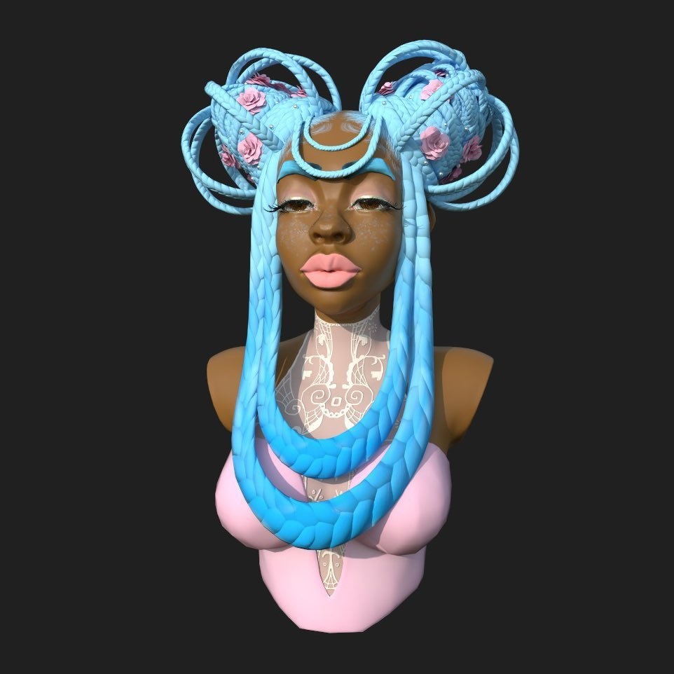 Blue caged buns (.vroid file hair preset)