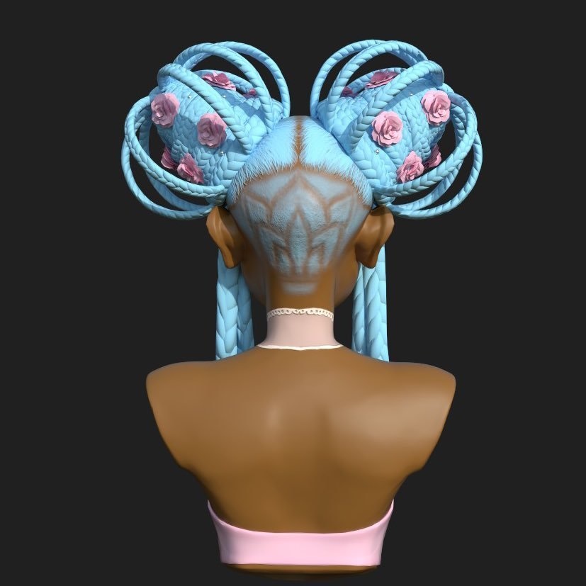 Blue caged buns (.vroid file hair preset)
