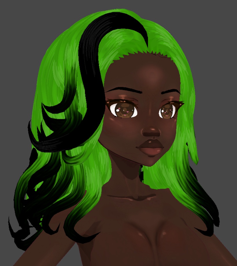curly green to black gradient (.vroid file hair preset)