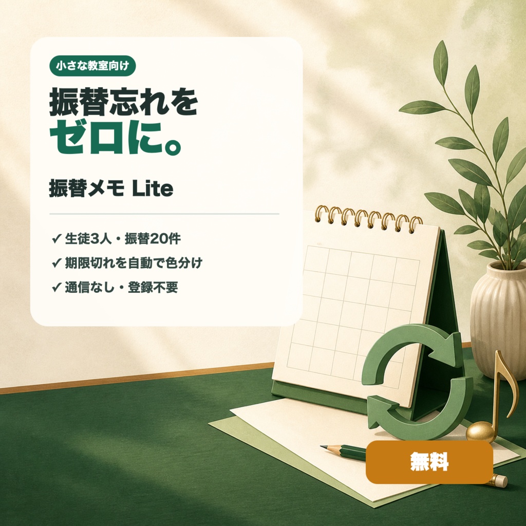 【無料】振替メモ Lite|振替期限・消化管理ツール(生徒3人まで)