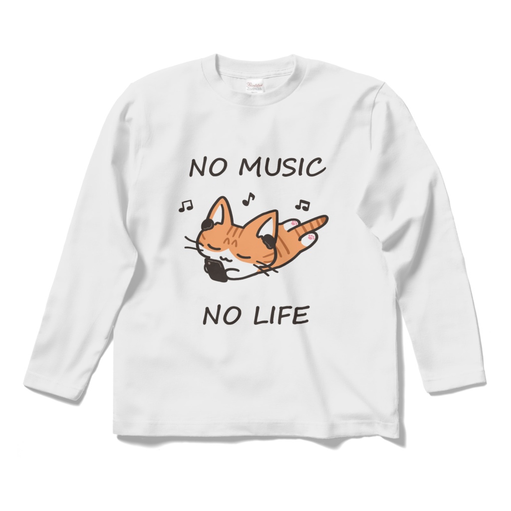 NO MUSIC NO LIFE 茶トラ白ねこちゃん ロングTシャツ - 7CATS SHOP - BOOTH