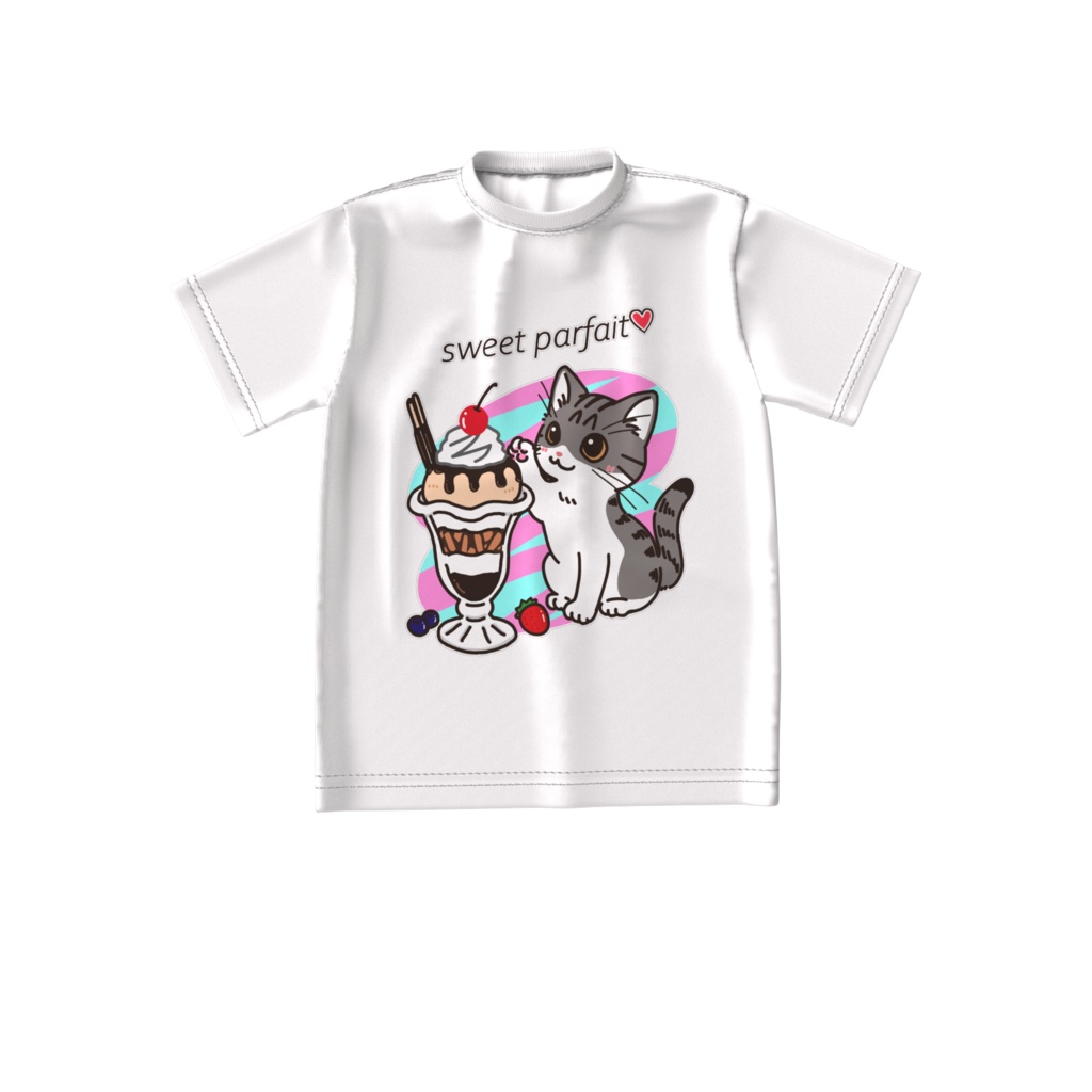 甘いパフェとこねこちゃん [カラーver]　ビックシルエットTシャツ