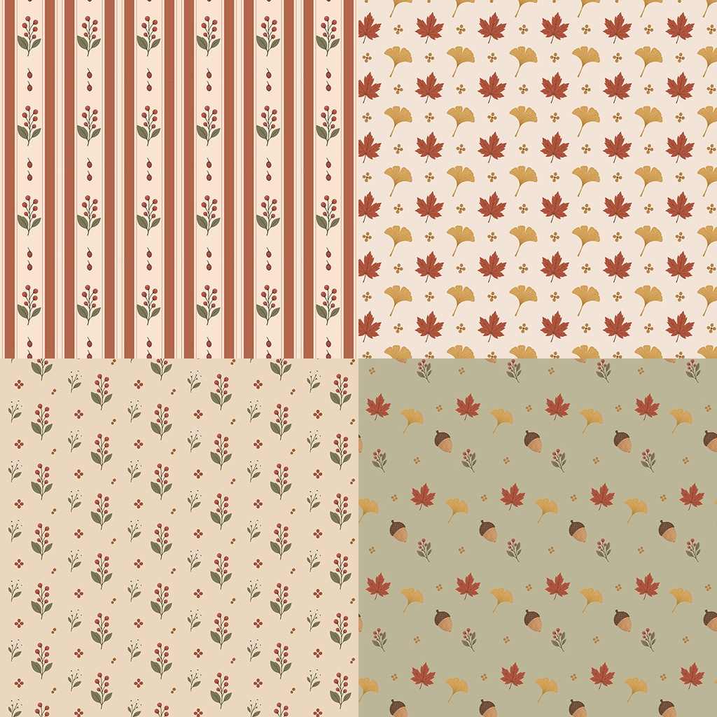【商用利用OK】秋のボタニカルジャーナル|Autumn Botanical Journal|デジタルペーパー10枚|3600×3600px・JPG