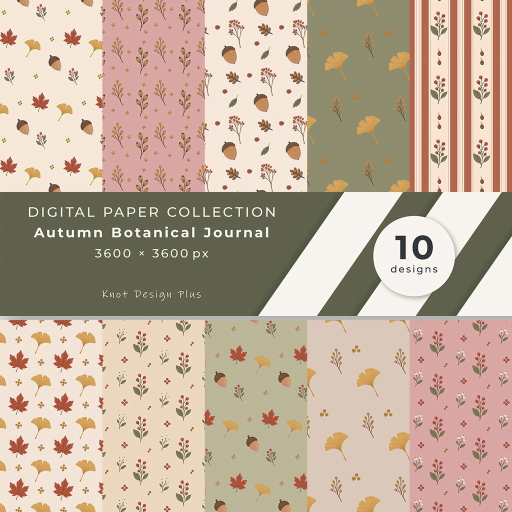 【商用利用OK】秋のボタニカルジャーナル｜Autumn Botanical Journal｜デジタルペーパー10枚｜3600×3600px・JPG