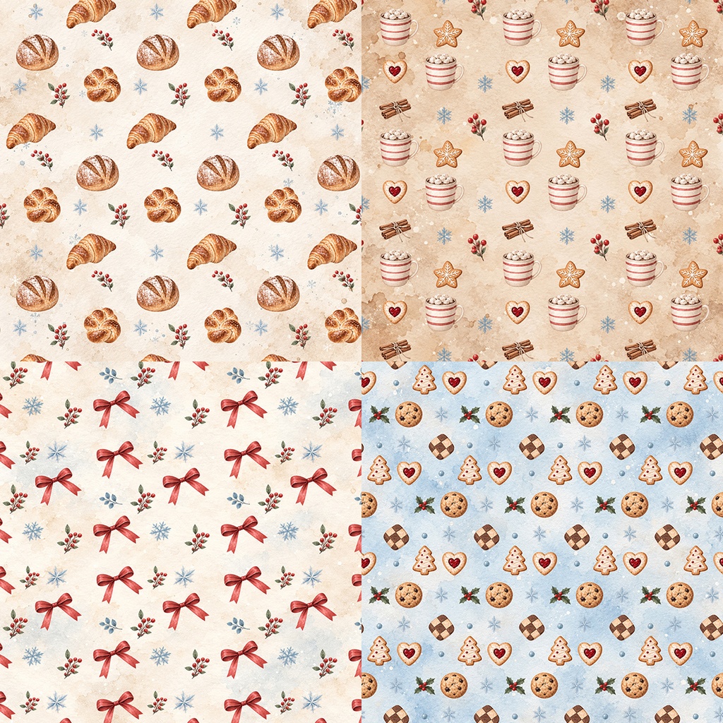 【商用利用OK】冬のベーカリー&スイーツ|Sweet Winter Bakery|デジタルペーパー10枚|3600×3600px・JPG