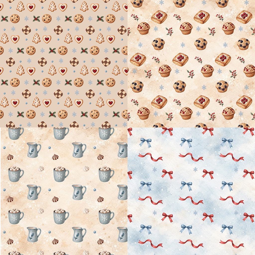 【商用利用OK】冬のベーカリー&スイーツ|Sweet Winter Bakery|デジタルペーパー10枚|3600×3600px・JPG