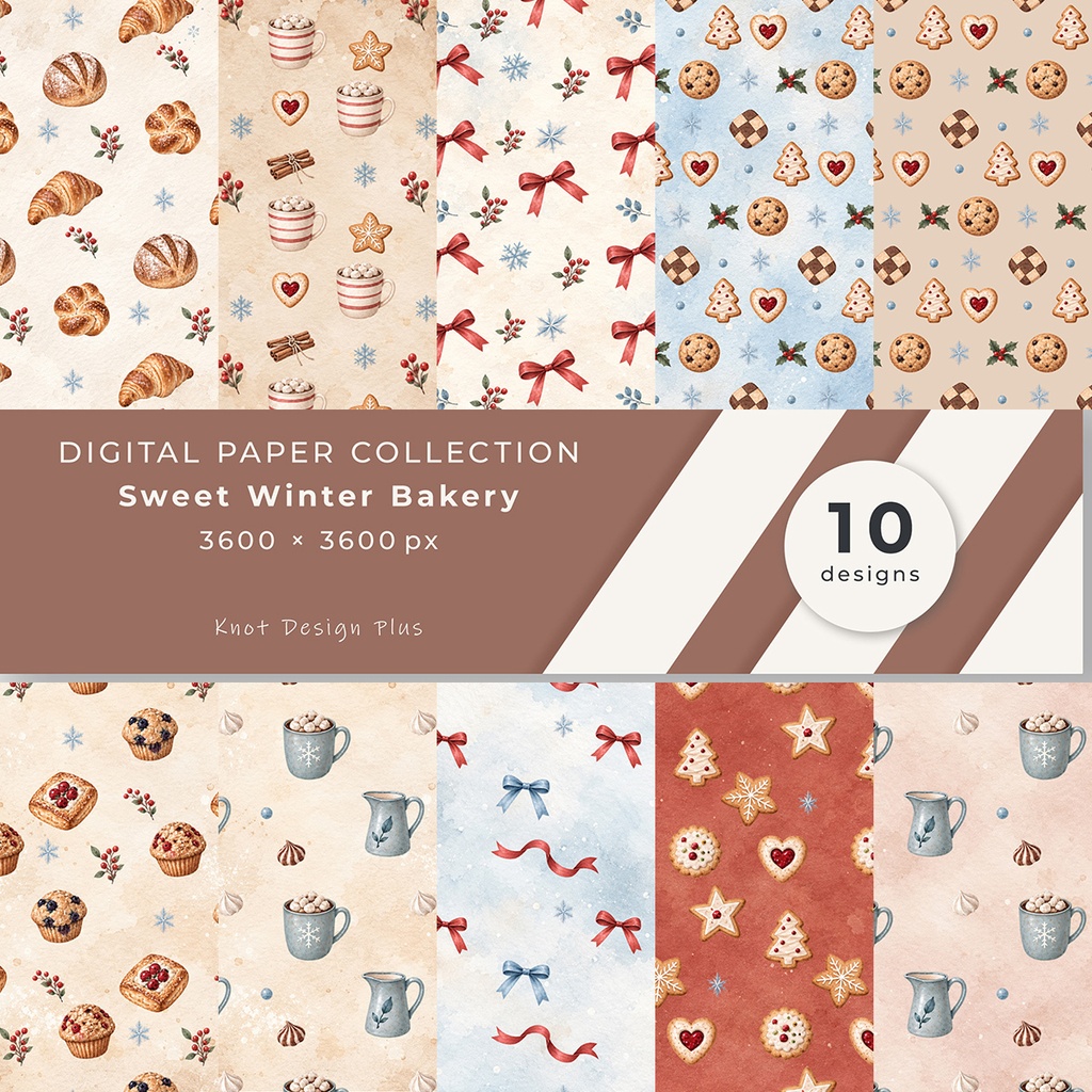 【商用利用OK】冬のベーカリー＆スイーツ｜Sweet Winter Bakery｜デジタルペーパー10枚｜3600×3600px・JPG