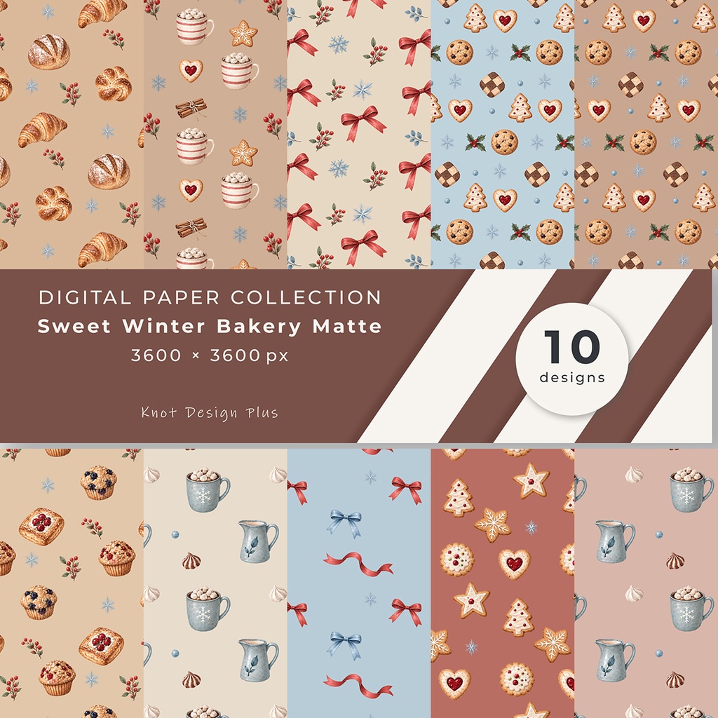 【商用利用OK】冬のベーカリー＆スイーツ・マット｜Sweet Winter Bakery Matte｜デジタルペーパー10枚｜3600×3600px・JPG