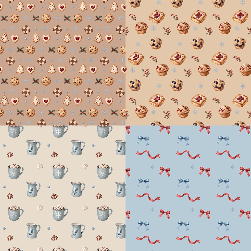 【商用利用OK】冬のベーカリー&スイーツ・マット|Sweet Winter Bakery Matte|デジタルペーパー10枚|3600×3600px・JPG